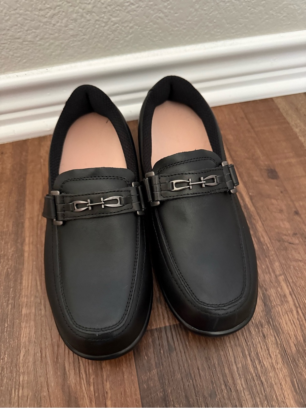 Women's Black Slip-On Loafers with Metal Bit Detail